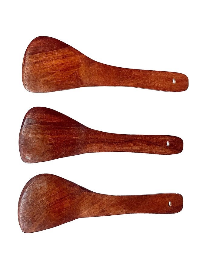 XML Spatula Set for Non-Stick Pan and Tawa Handmade Natural Wooden For Kitchen Accessories Items Tools Wood Turner for Frying, Non-Scratch Cookware Long Handle for Healthy Cooking Utensils (Pack of 3) - Image 2